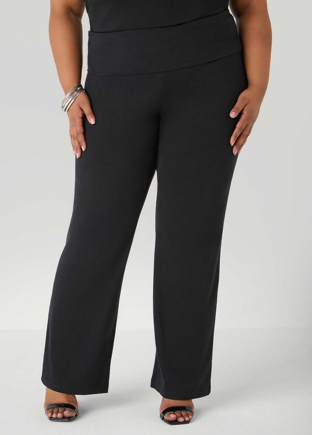 Foldover Straight Leg Pants Peacoat | Ashley Stewart