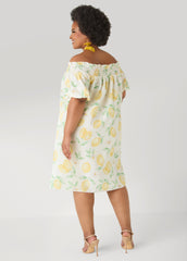 Lemon Print Off The Shoulder Dress White | Ashley Stewart