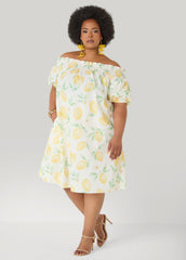 Lemon Print Off The Shoulder Dress White | Ashley Stewart