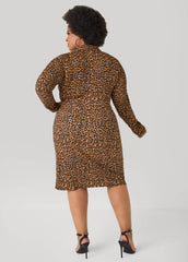 Ribbed Leopard Faux Wrap Dress Black Animal | Ashley Stewart