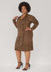 Ribbed Leopard Faux Wrap Dress Black Animal | Ashley Stewart