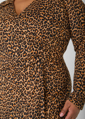 Ribbed Leopard Faux Wrap Dress Black Animal | Ashley Stewart