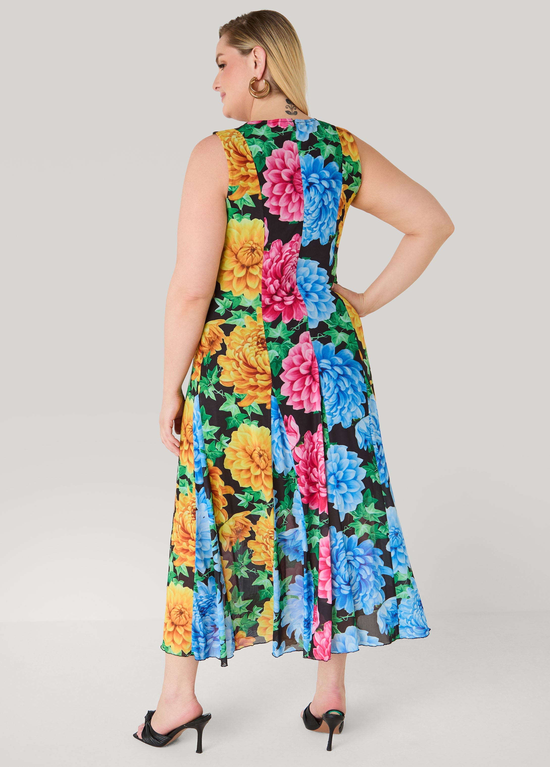 Tall Floral Print Mesh Maxi Dress Black Combo | Ashley Stewart
