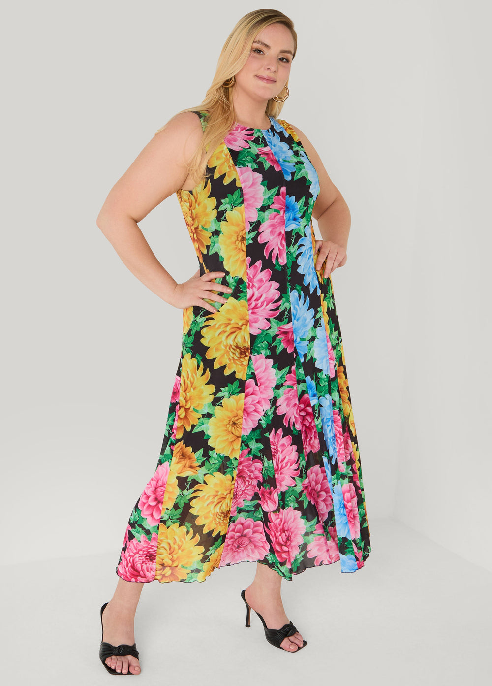 Tall Floral Print Mesh Maxi Dress Black Combo | Ashley Stewart