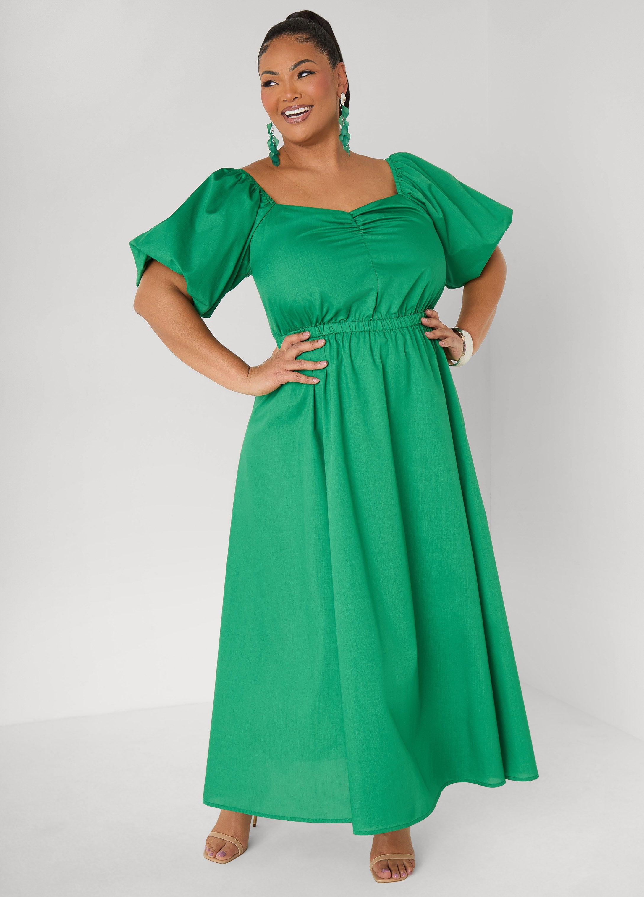 Tall Bubble Sleeved Maxi Dress Black | Ashley Stewart
