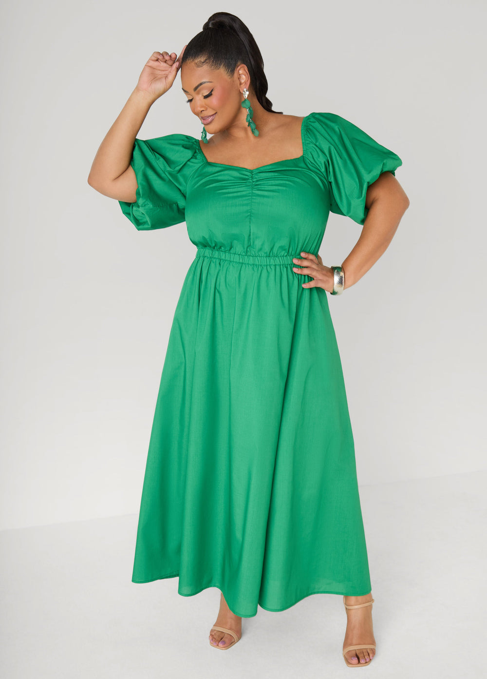 Tall Bubble Sleeved Maxi Dress Black | Ashley Stewart