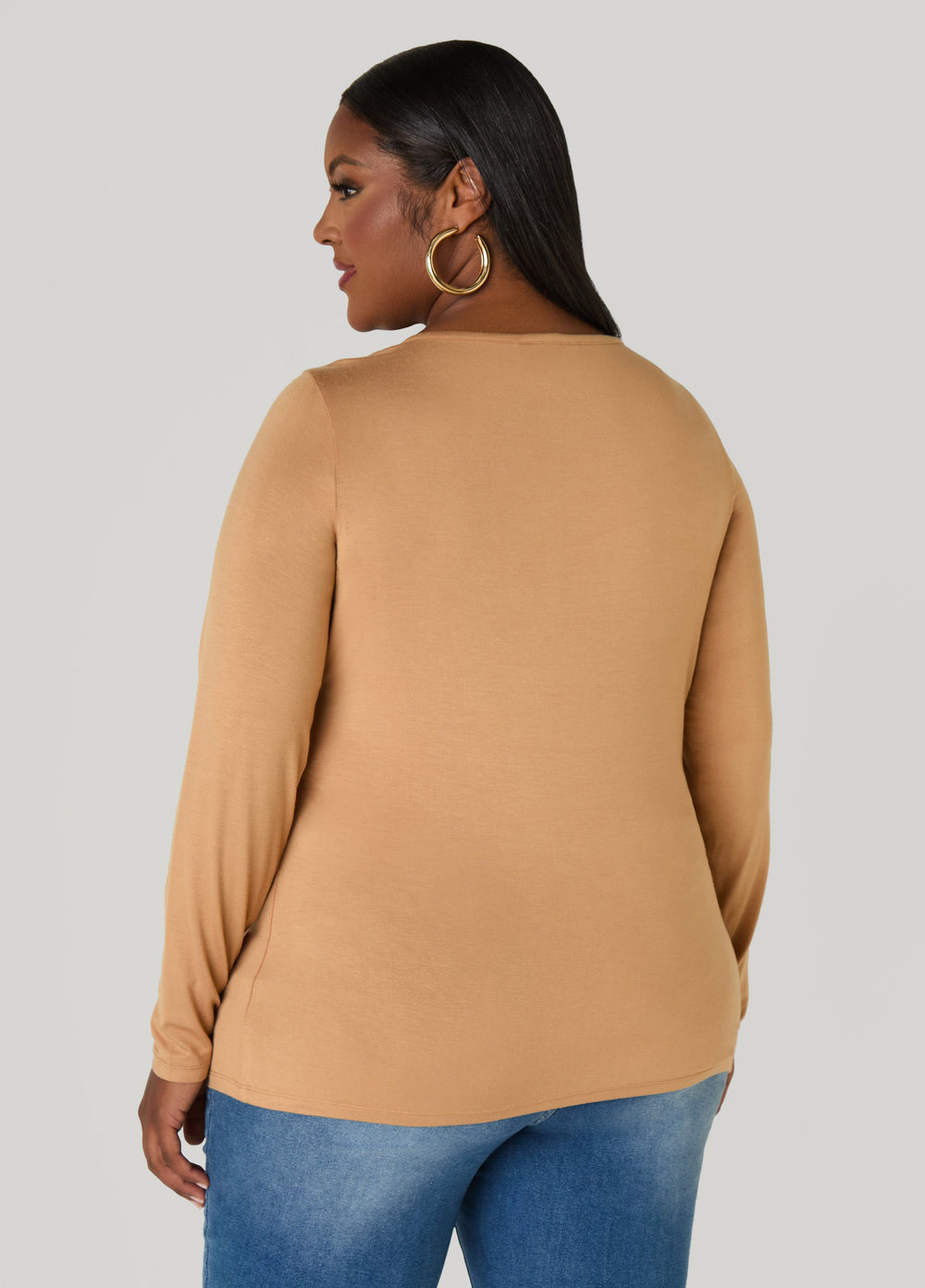 Long Sleeved Jersey Tee Black | Ashley Stewart