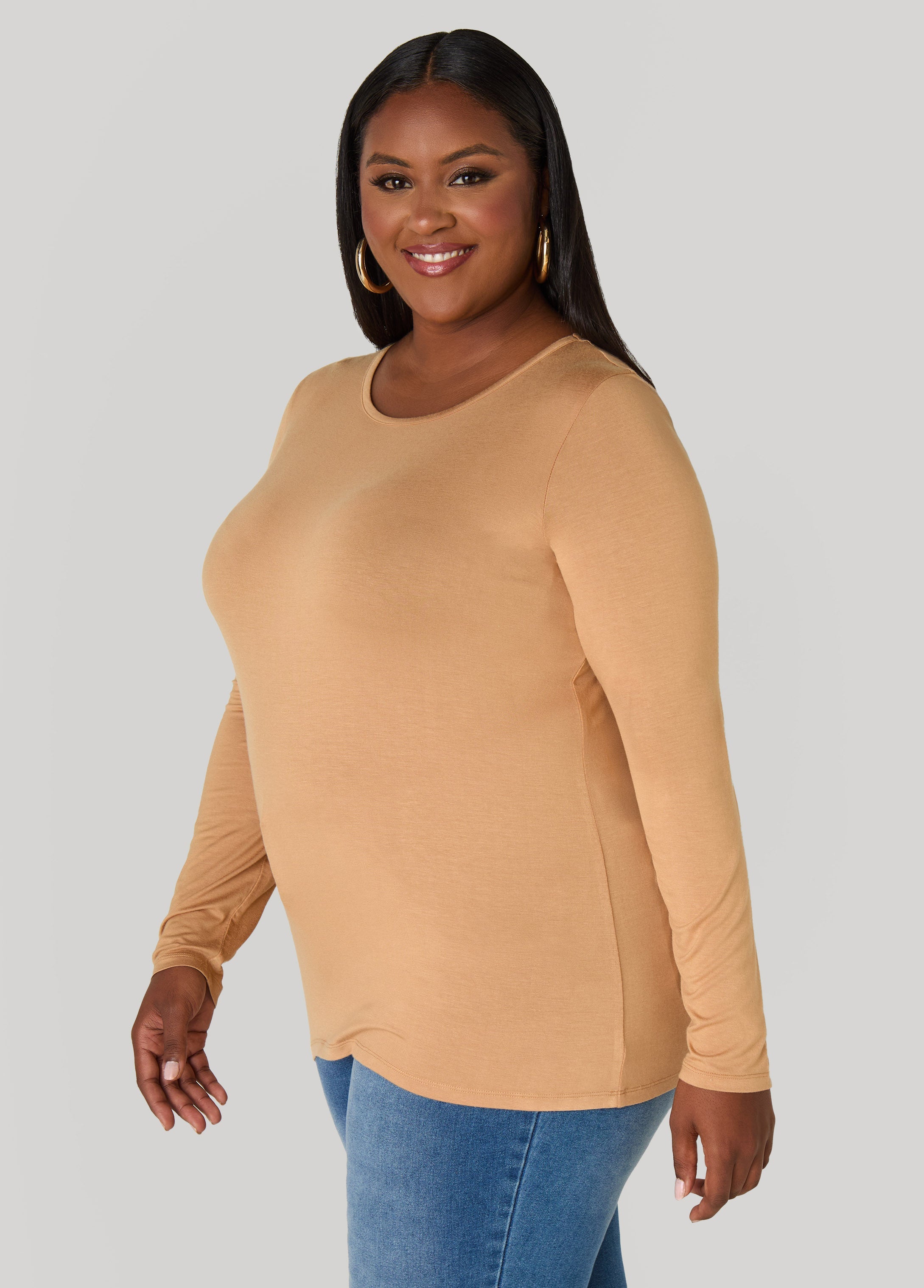 Long Sleeved Jersey Tee Black | Ashley Stewart