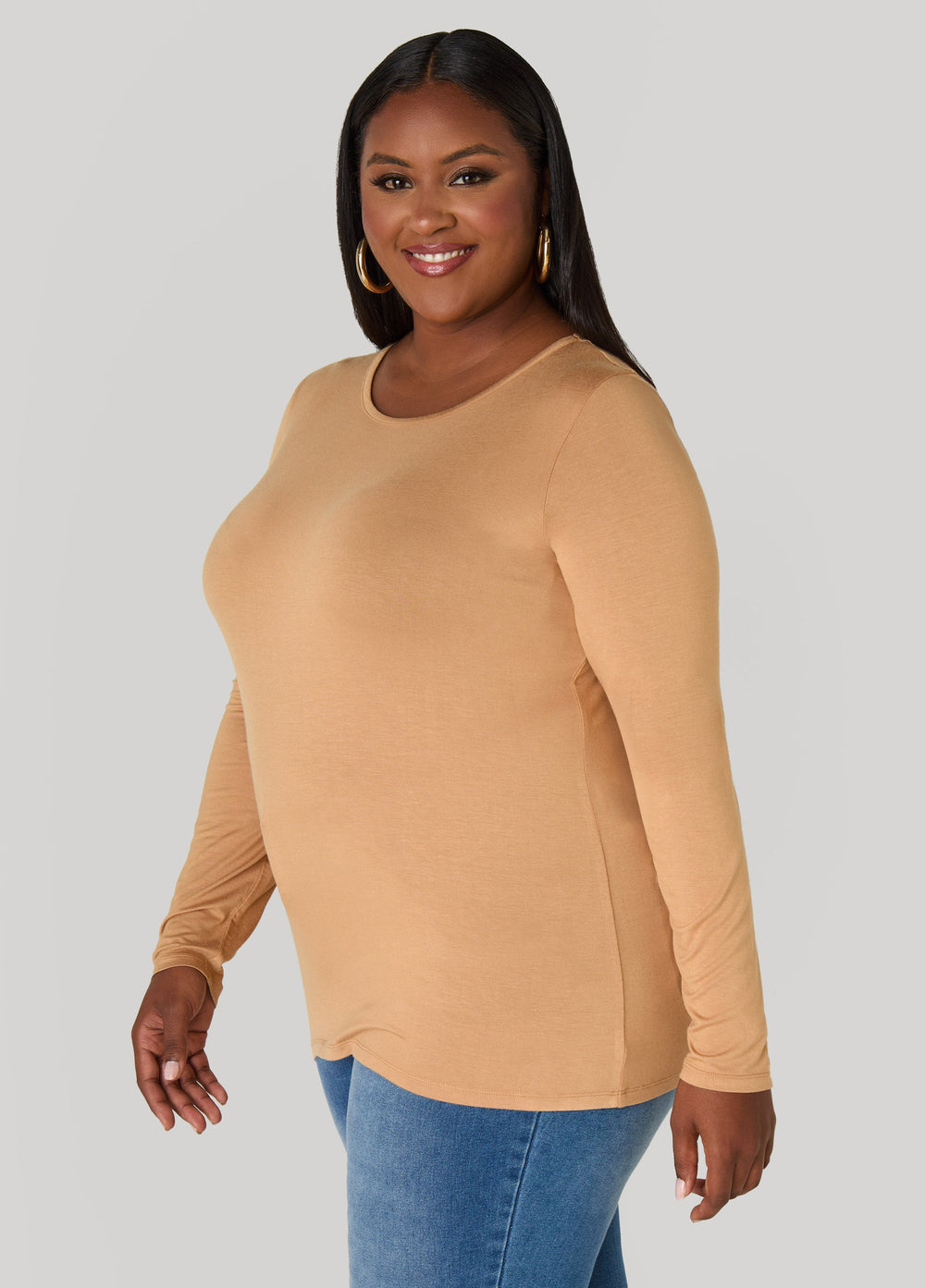 Long Sleeved Jersey Tee Black | Ashley Stewart