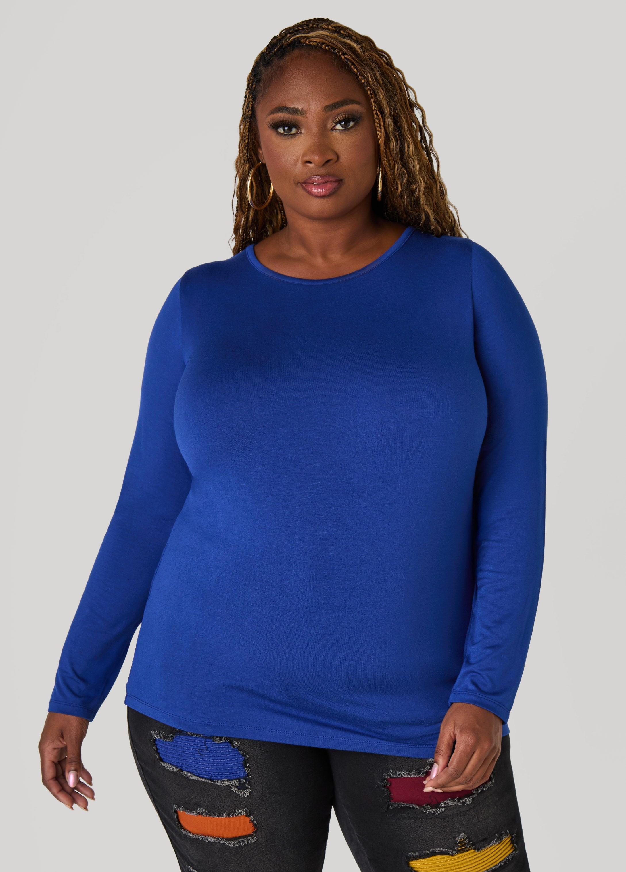 Long Sleeved Jersey Tee Black | Ashley Stewart