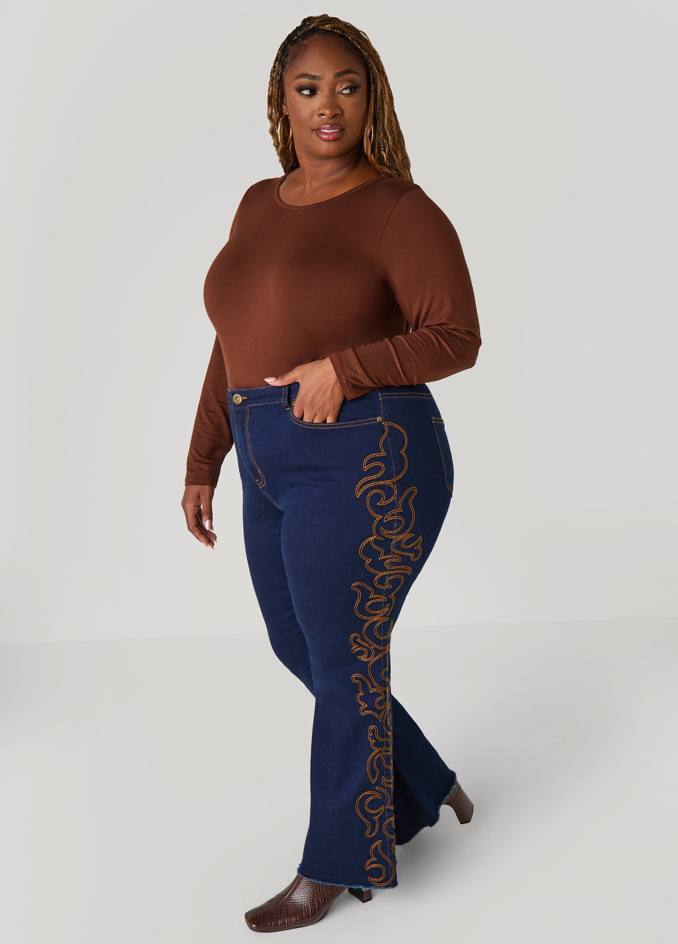 Long Sleeved Jersey Tee Black | Ashley Stewart