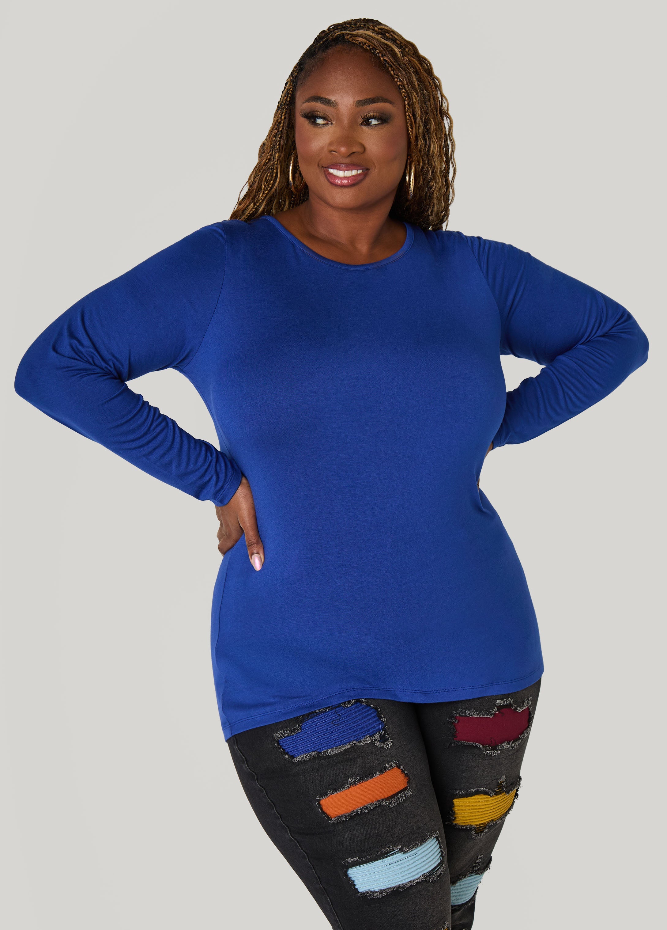 Long Sleeved Jersey Tee Black | Ashley Stewart