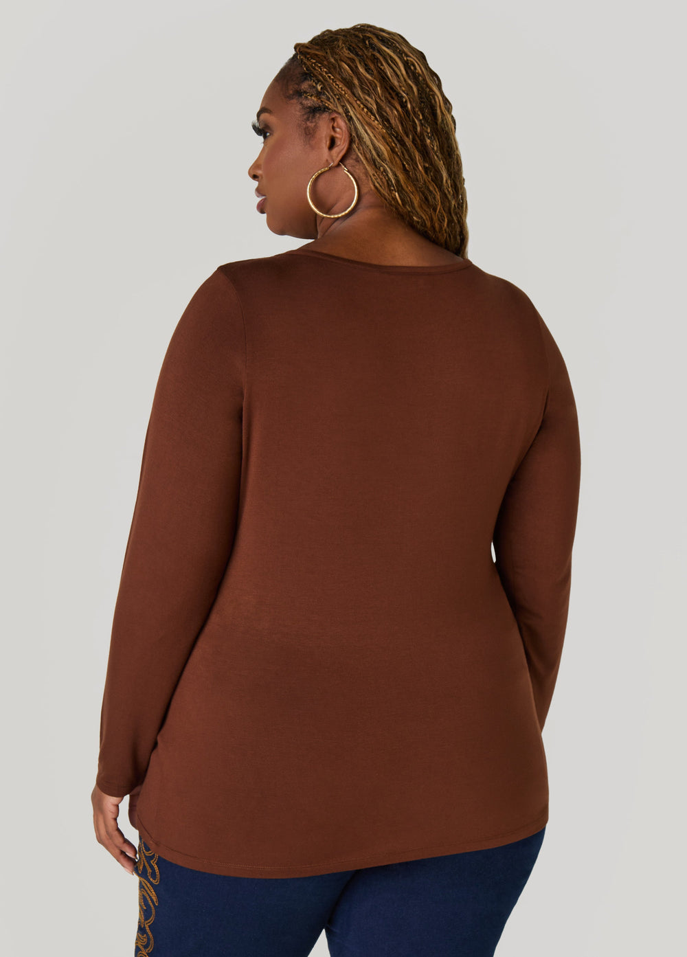 Long Sleeved Jersey Tee Black | Ashley Stewart