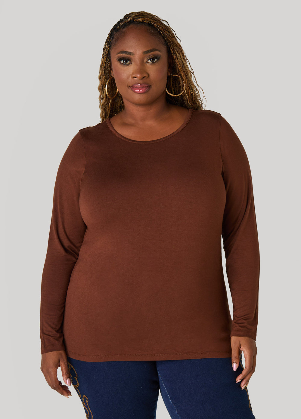 Long Sleeved Jersey Tee Black | Ashley Stewart