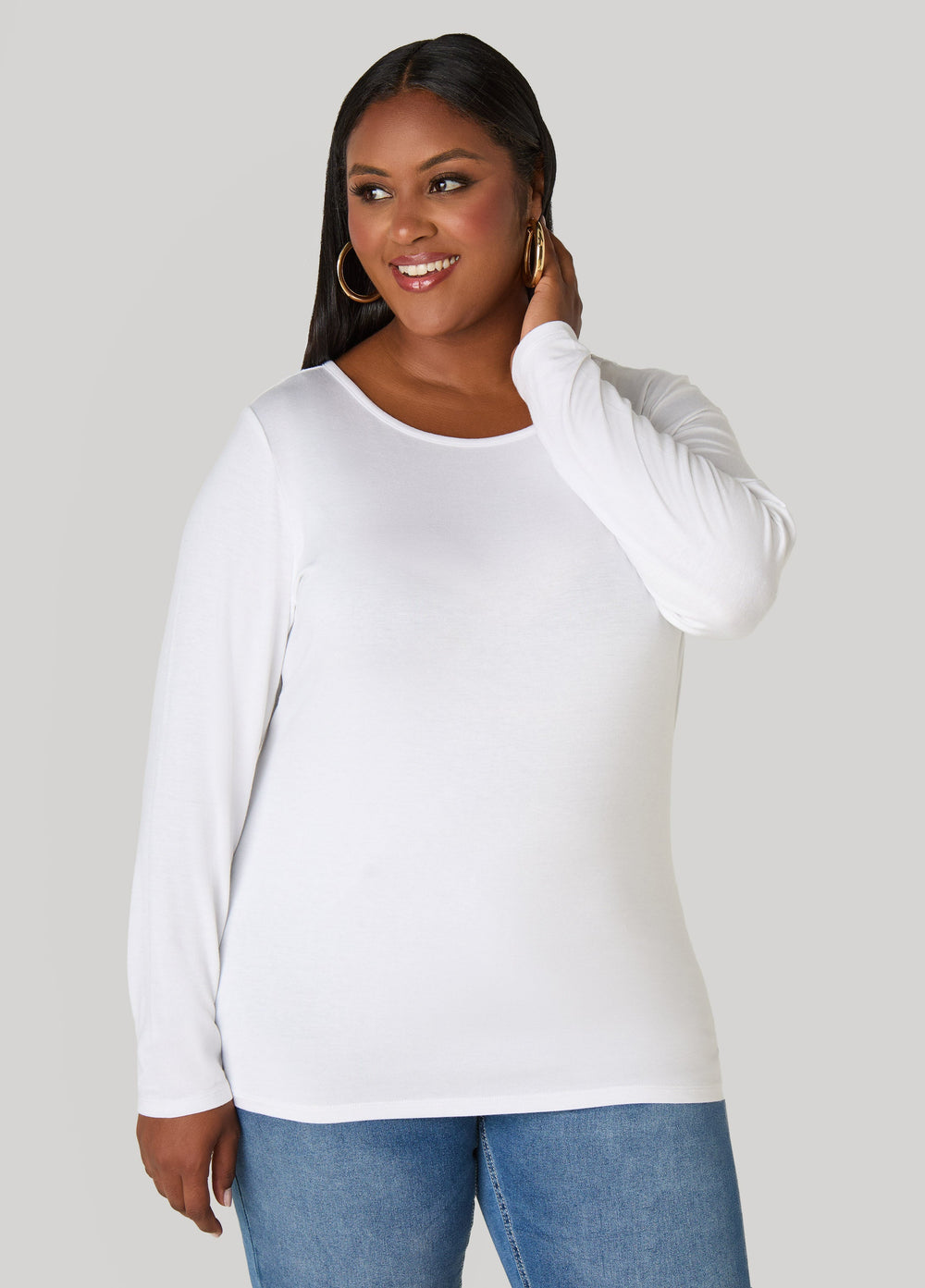 Long Sleeved Jersey Tee Black | Ashley Stewart