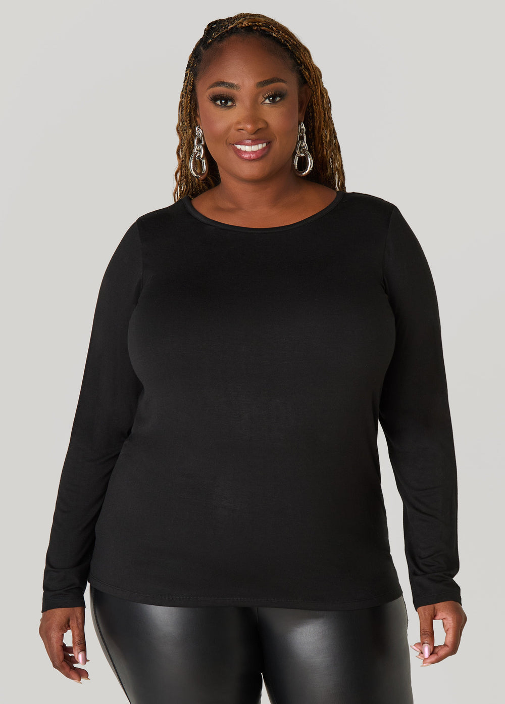 Long Sleeved Jersey Tee Black | Ashley Stewart