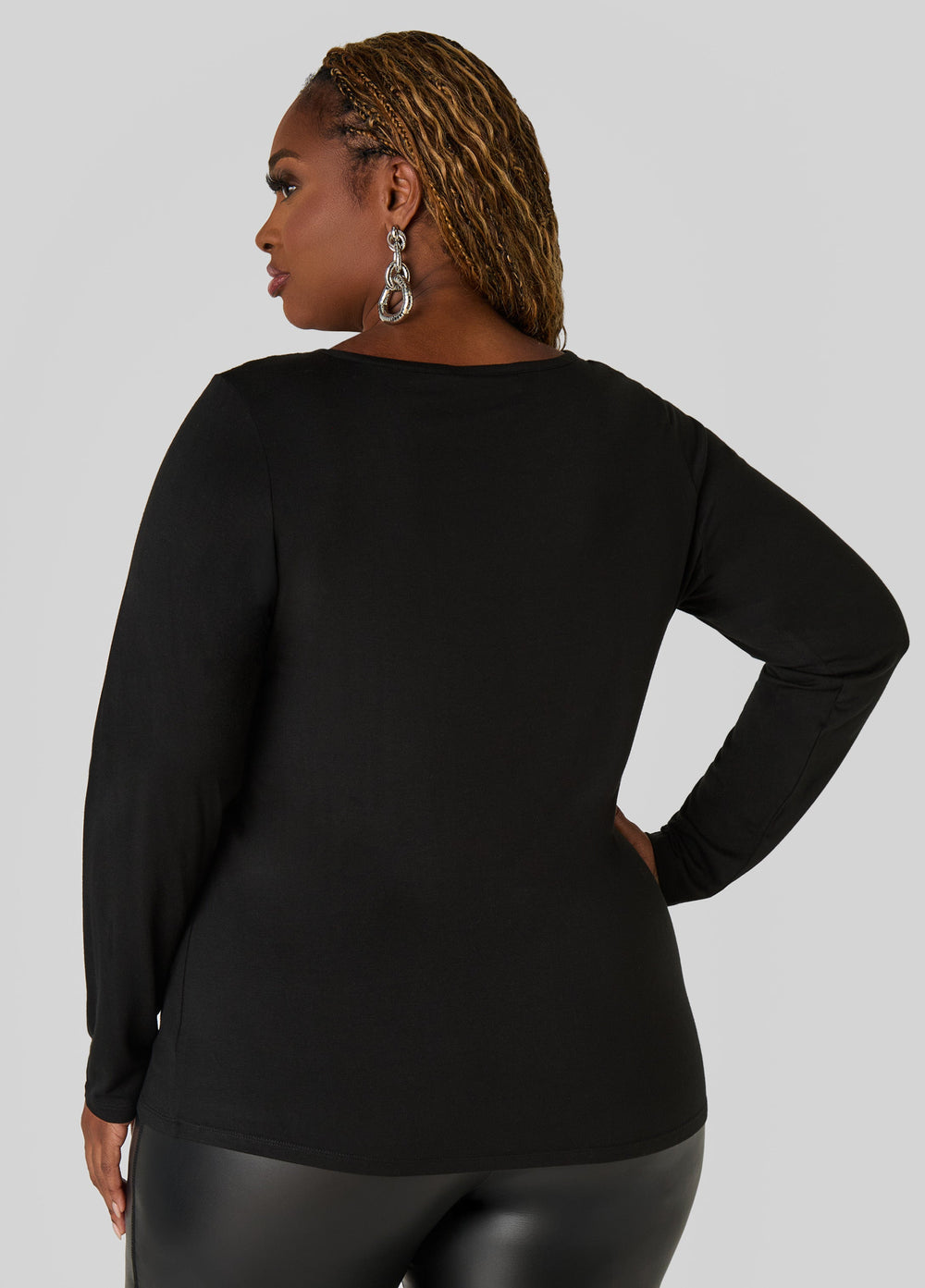 Long Sleeved Jersey Tee Black | Ashley Stewart