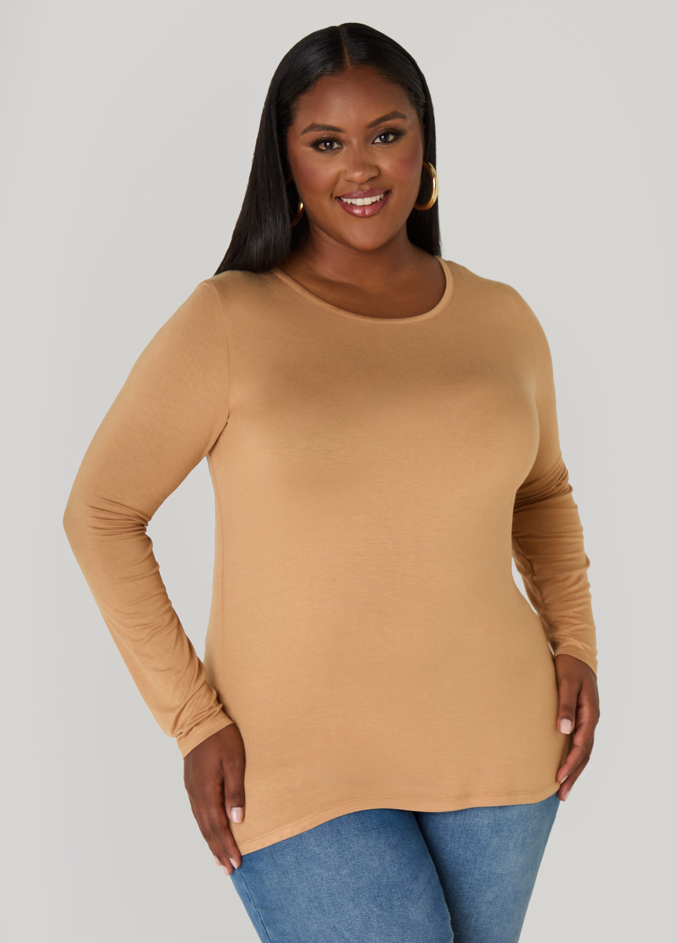Long Sleeved Jersey Tee Black | Ashley Stewart