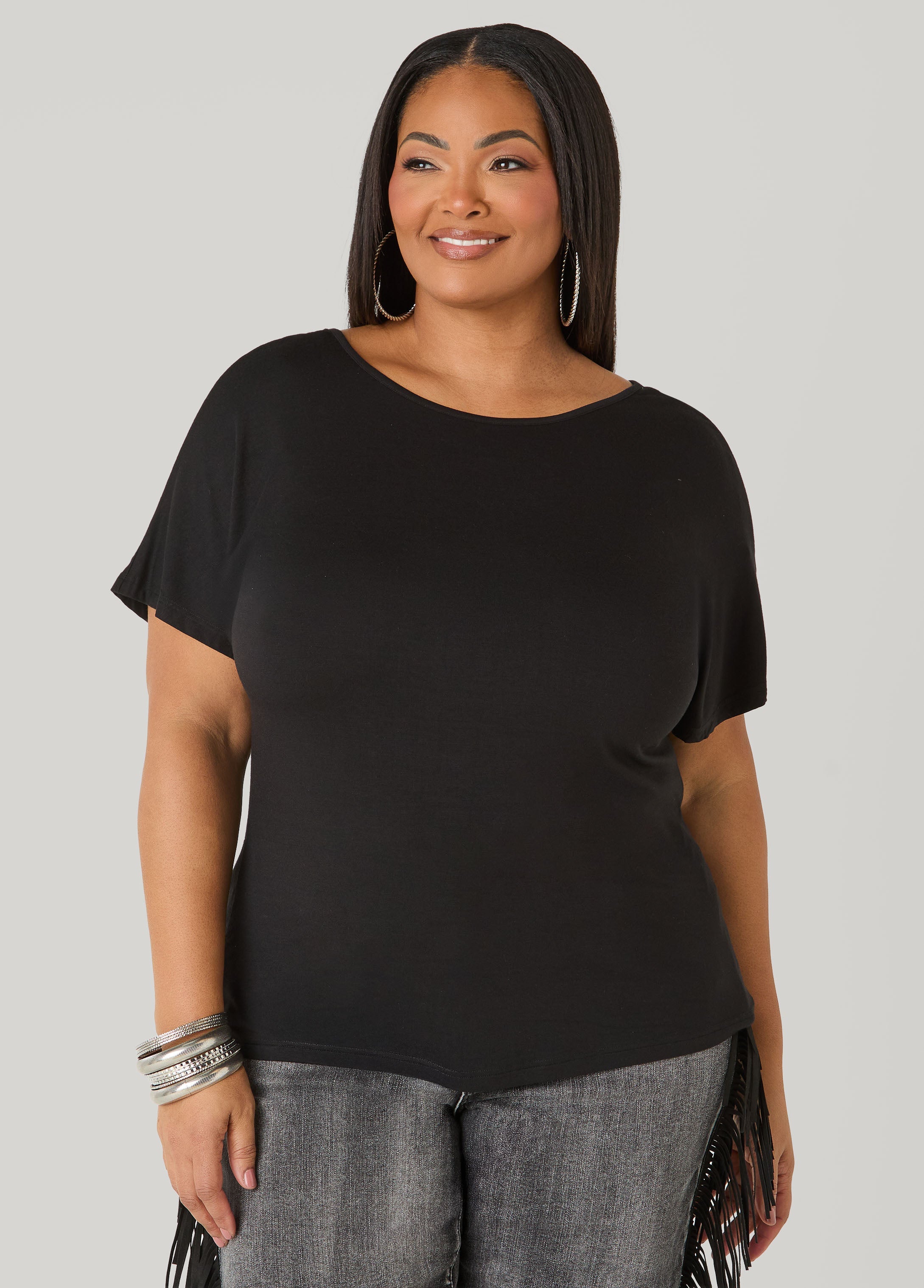 Lace Paneled Open Back Top Victoria Blue | Ashley Stewart