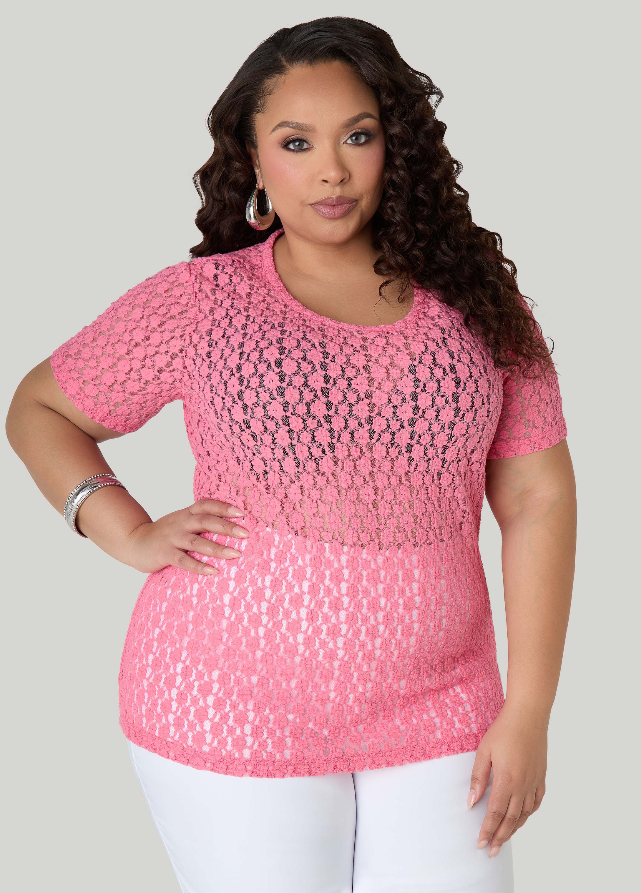 Floral Mesh Tee Confetti | Ashley Stewart