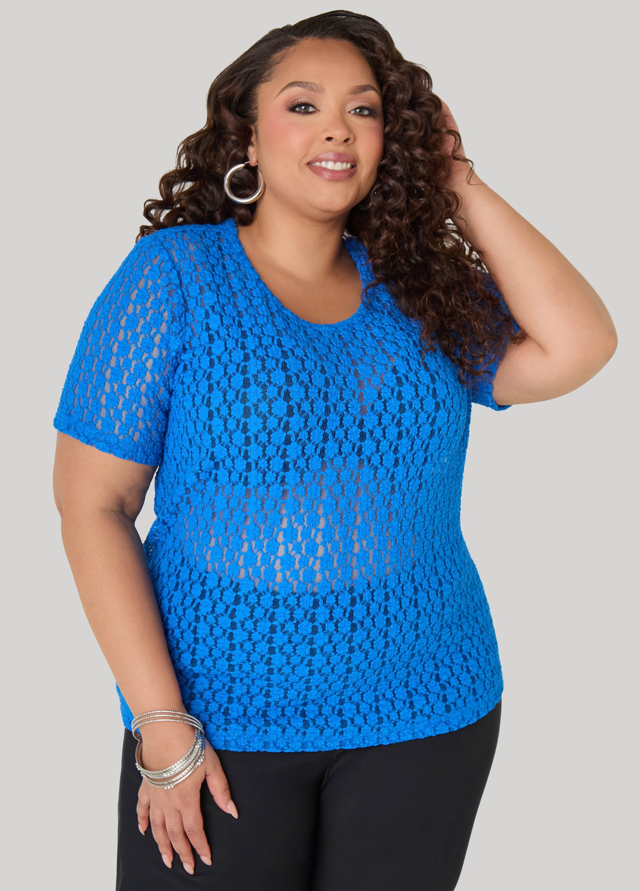 Floral Mesh Tee Confetti | Ashley Stewart