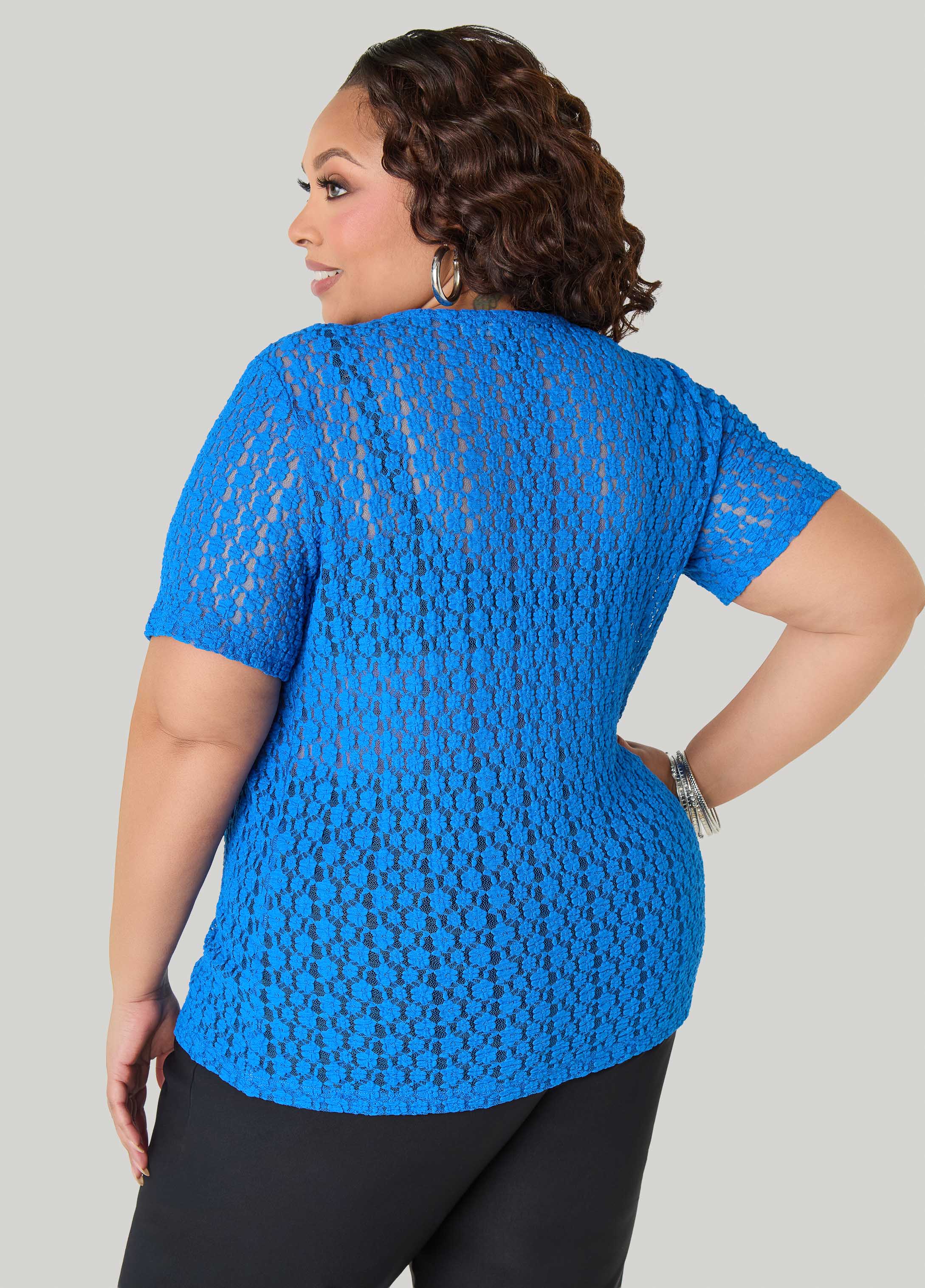 Floral Mesh Tee Confetti | Ashley Stewart