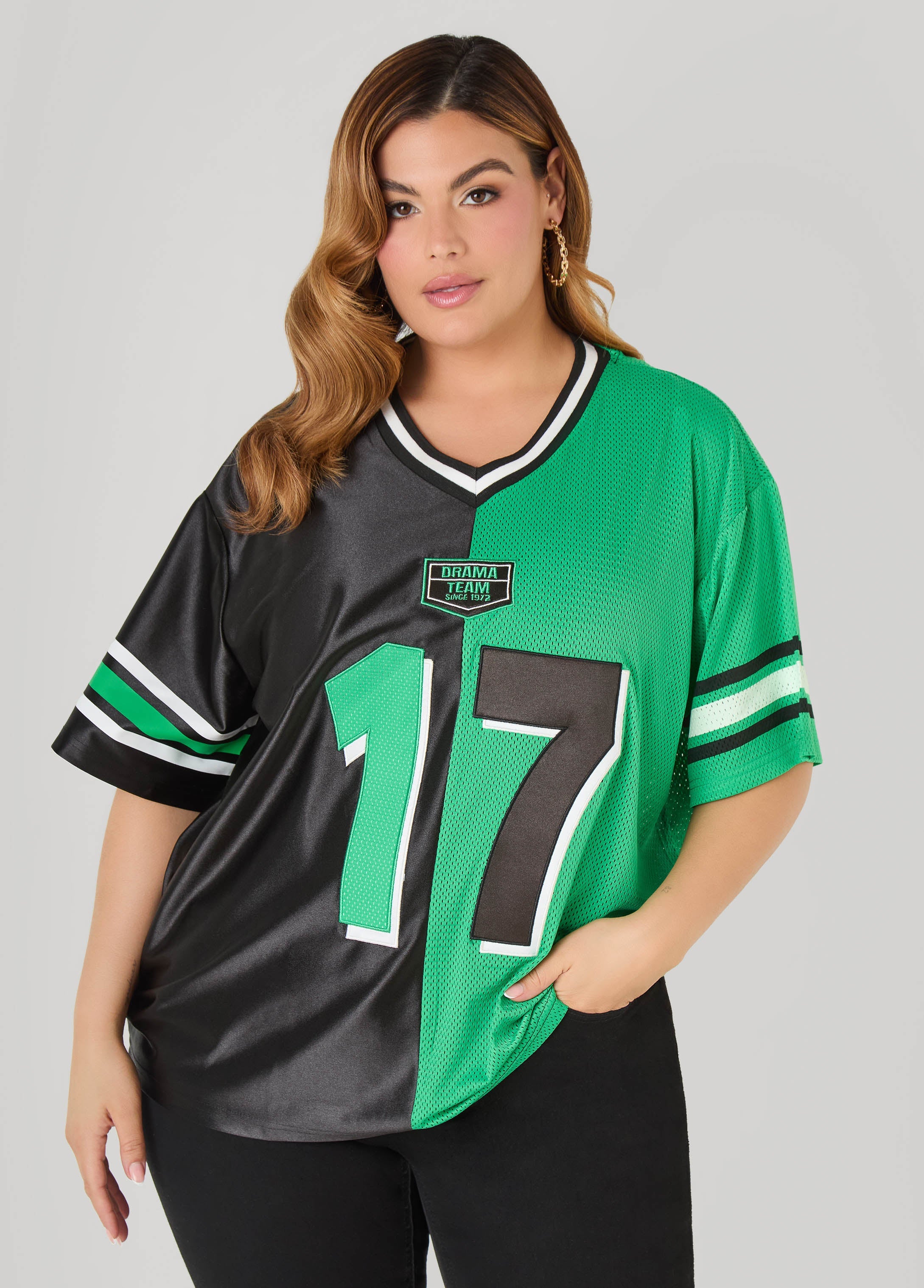 Drama Team Two Tone Jersey Black Combo | Ashley Stewart