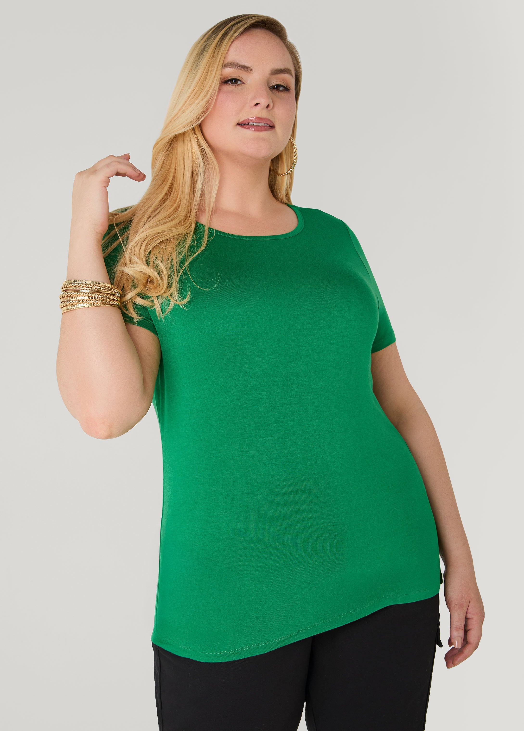 The Basic Crewneck Tee Macaw Green | Ashley Stewart