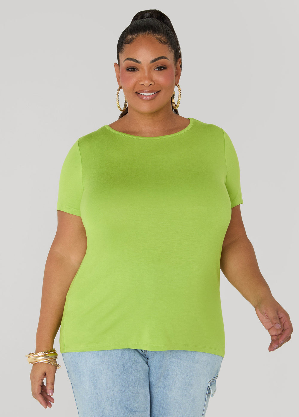 The Basic Crewneck Tee Macaw Green | Ashley Stewart