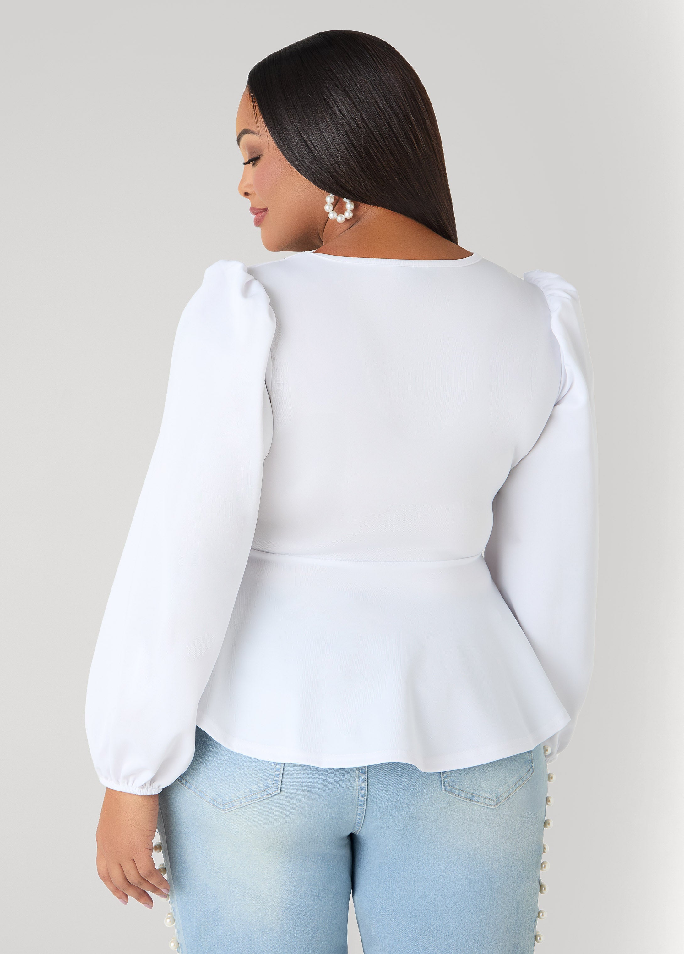 Puff Sleeved Peplum Top Foxglove | Ashley Stewart
