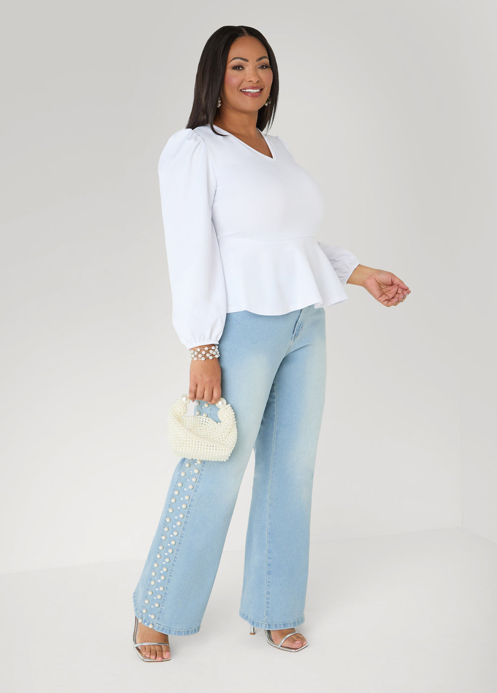 Puff Sleeved Peplum Top Foxglove | Ashley Stewart