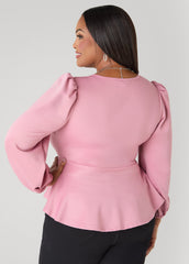 Puff Sleeved Peplum Top Foxglove | Ashley Stewart