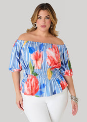 Off The Shoulder Floral Top Multi | Ashley Stewart