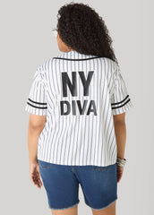 Striped Baseball Jersey Black White | Ashley Stewart