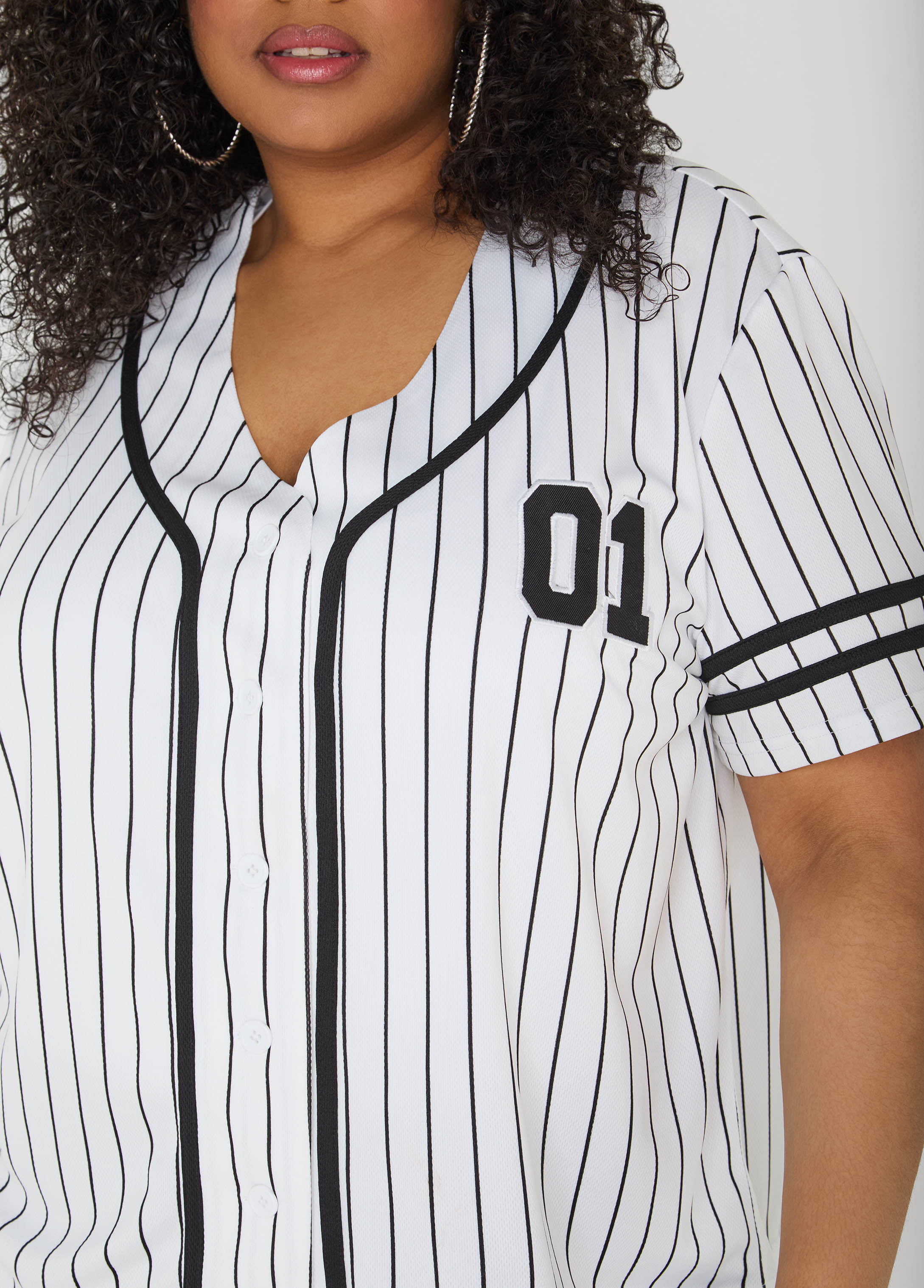 Striped Baseball Jersey Black White | Ashley Stewart