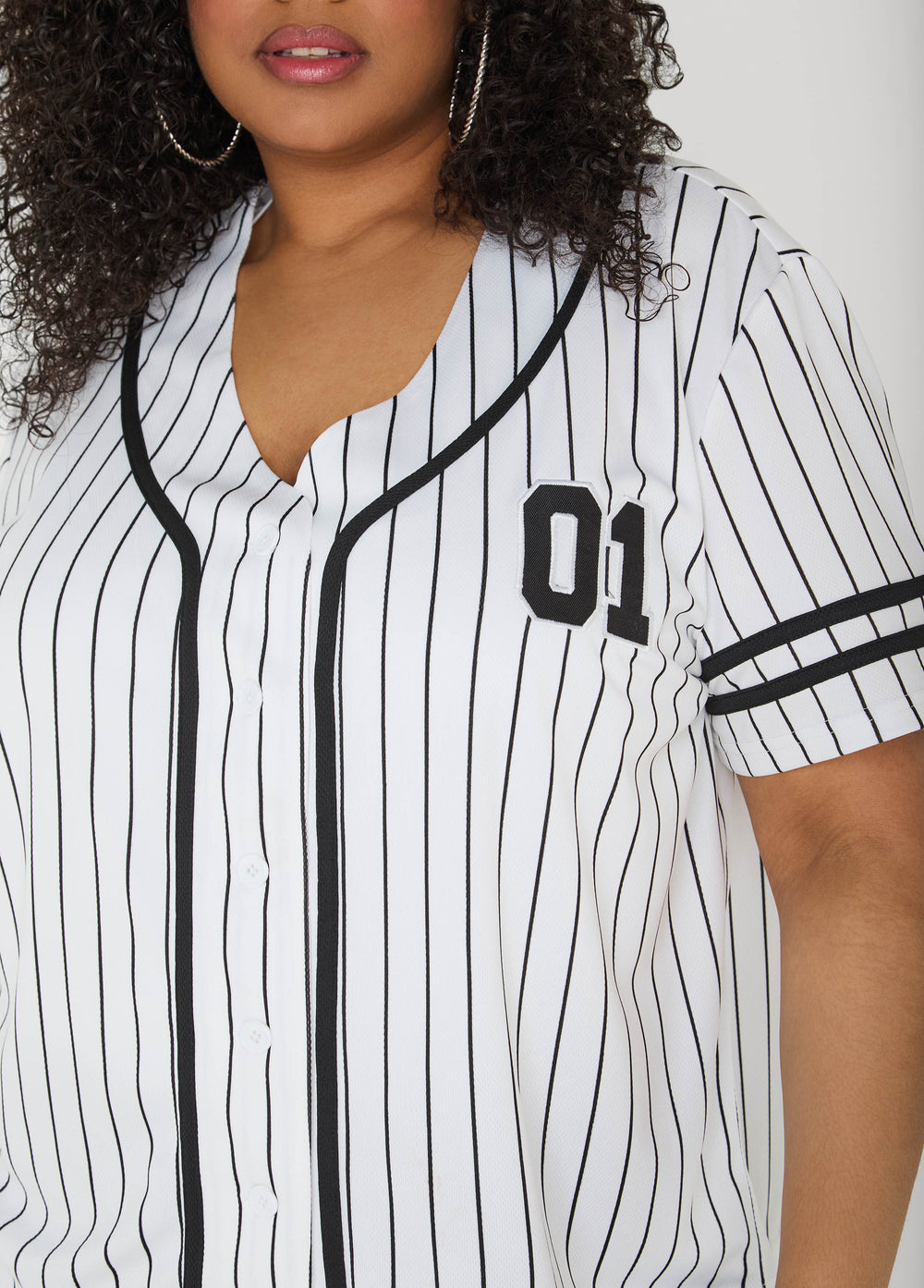Striped Baseball Jersey Black White | Ashley Stewart