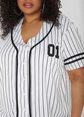 Striped Baseball Jersey Black White | Ashley Stewart