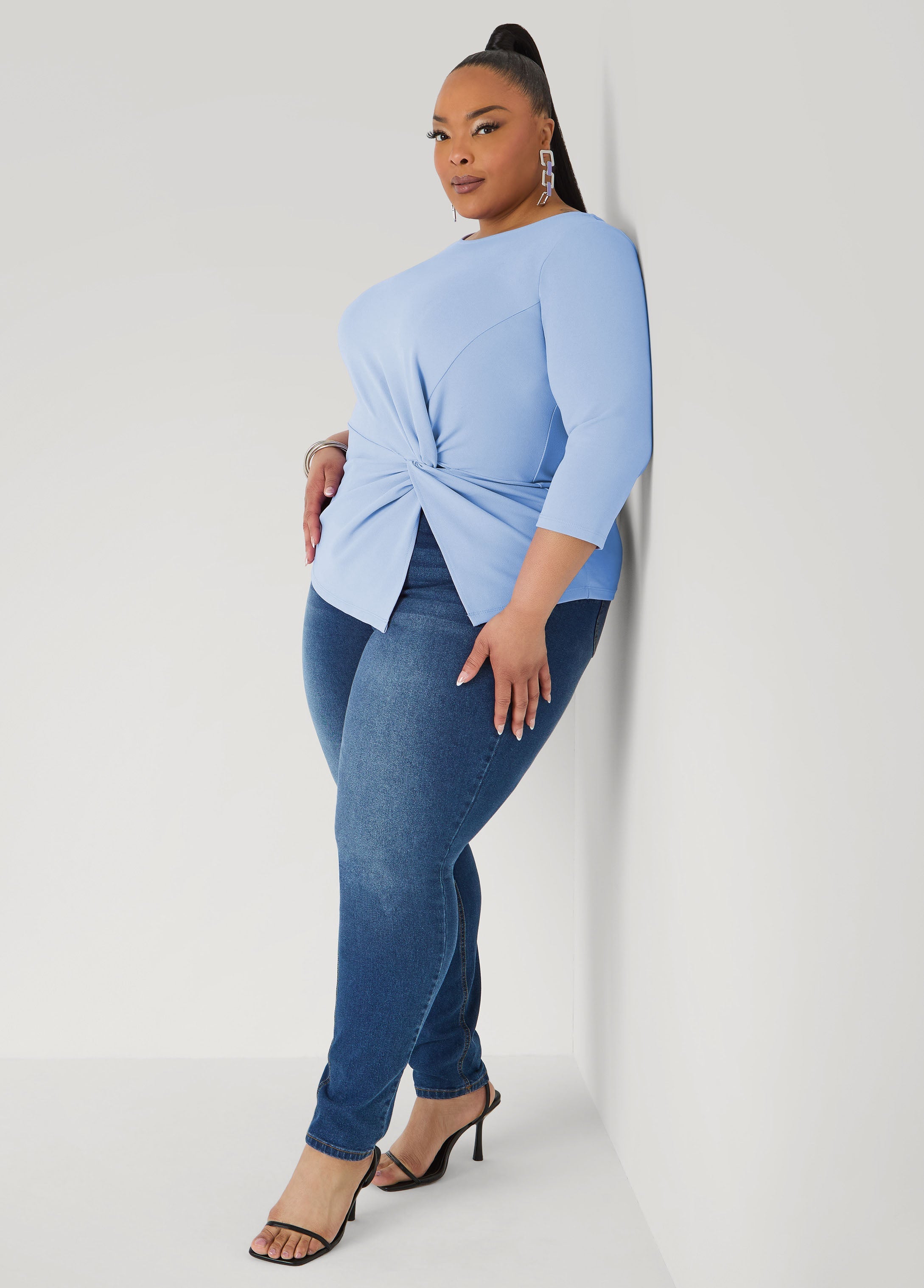 Knotted Boat Neck Top Black | Ashley Stewart