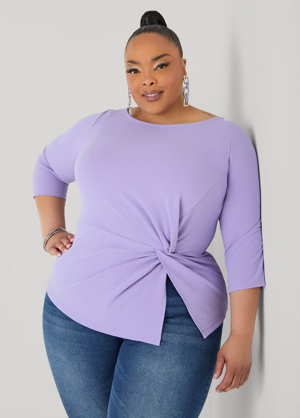 Knotted Boat Neck Top Black | Ashley Stewart