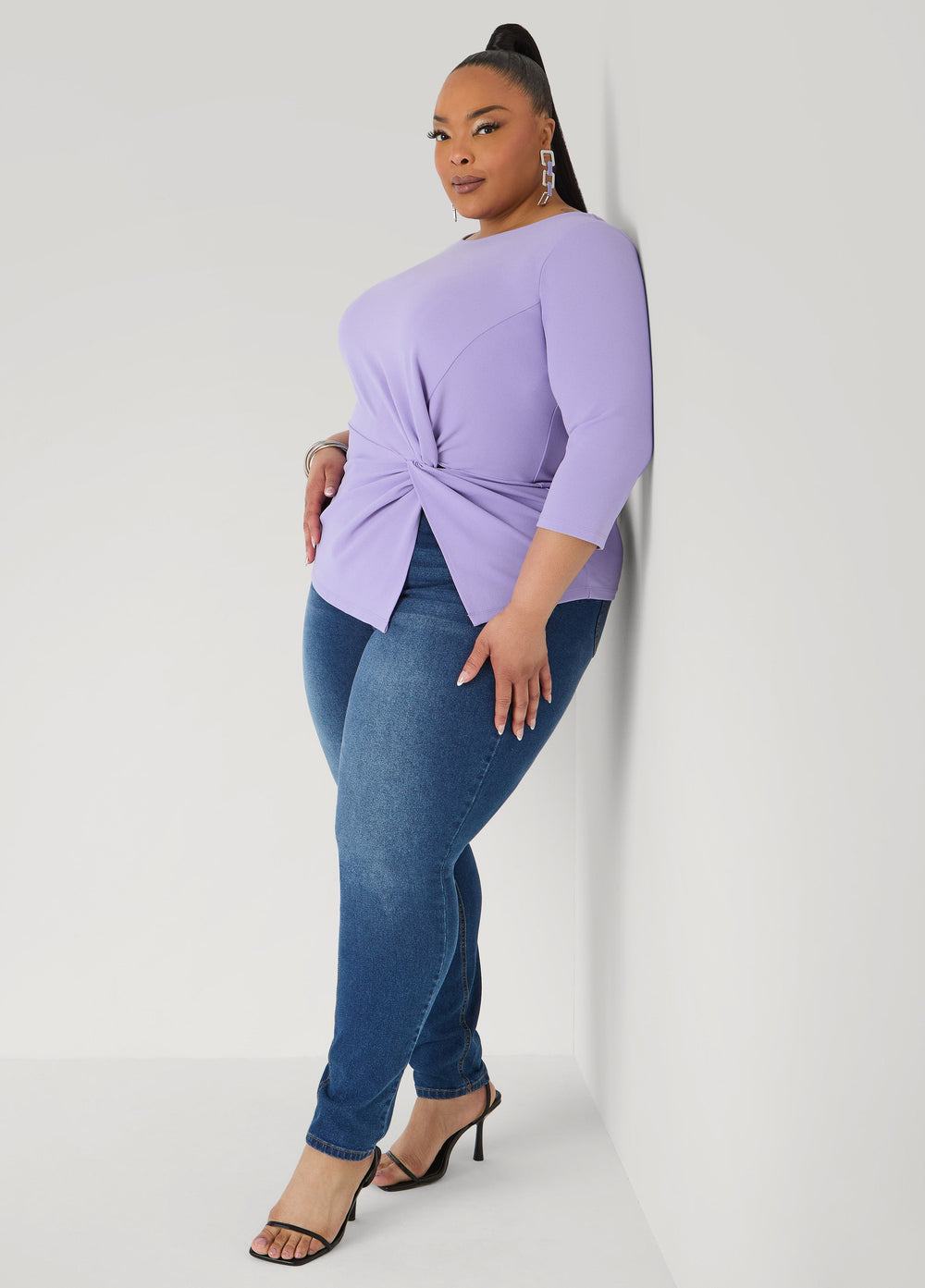 Knotted Boat Neck Top Black | Ashley Stewart