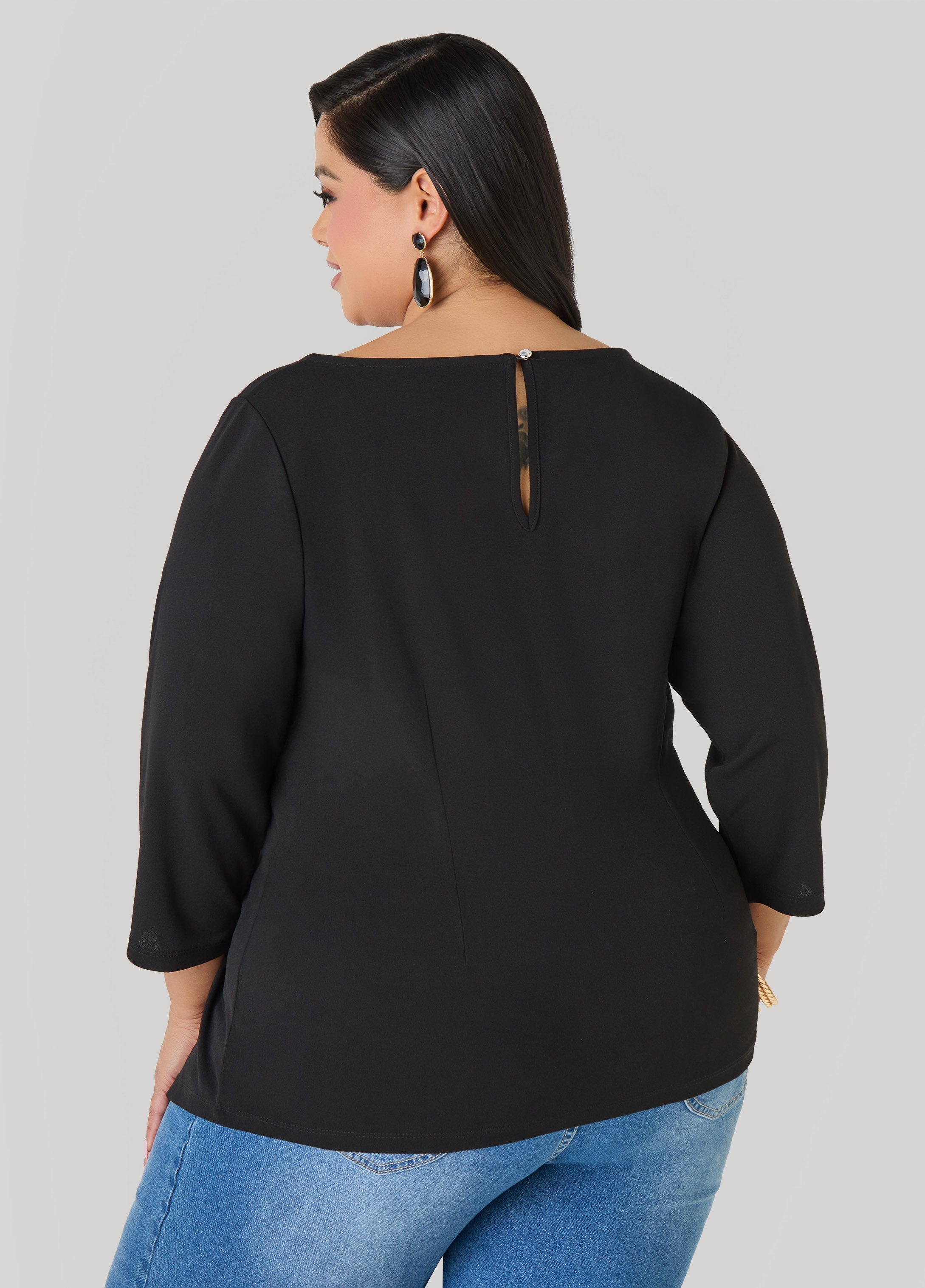 Knotted Boat Neck Top Black | Ashley Stewart