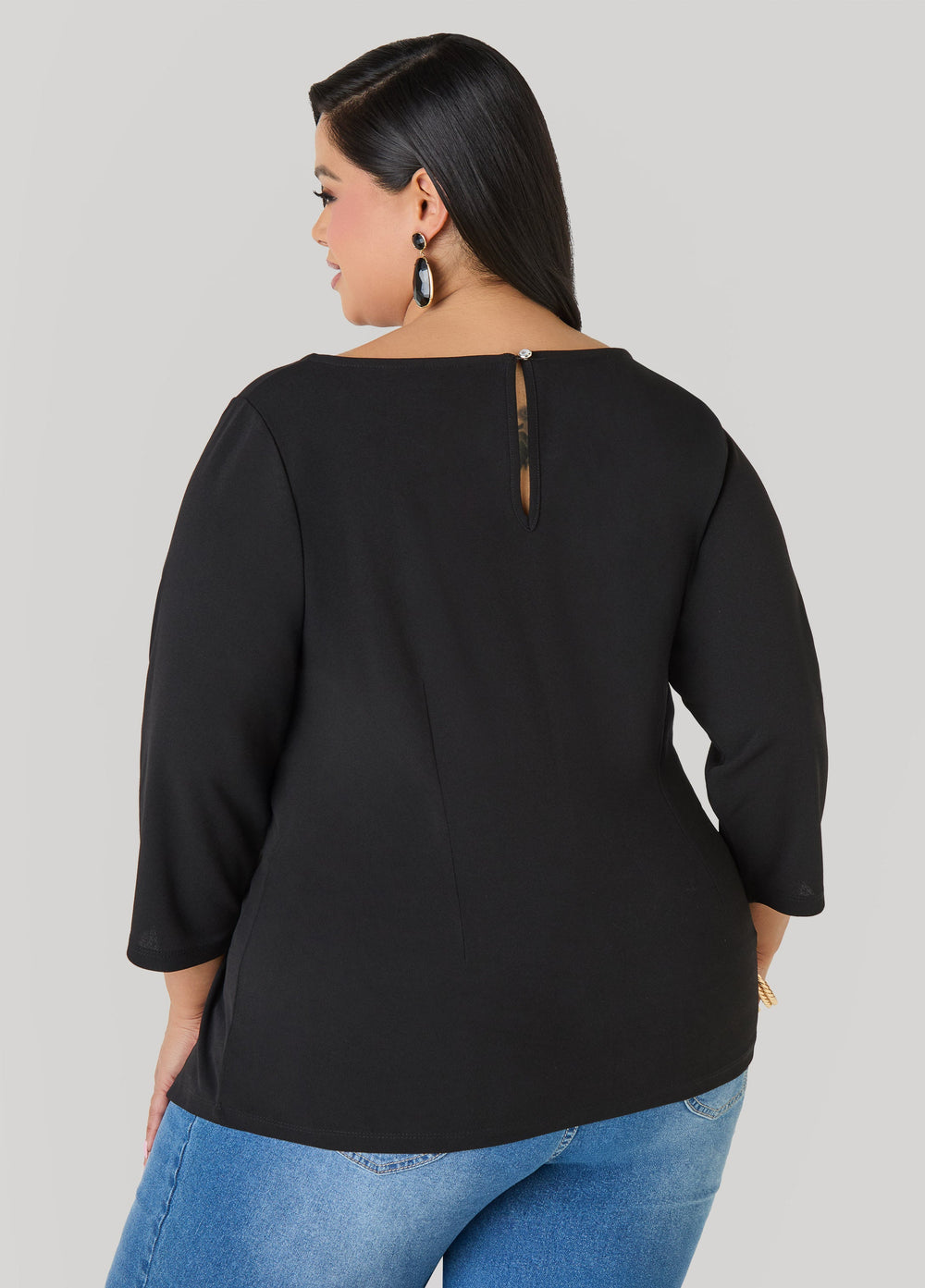 Knotted Boat Neck Top Black | Ashley Stewart