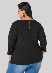 Knotted Boat Neck Top Black | Ashley Stewart