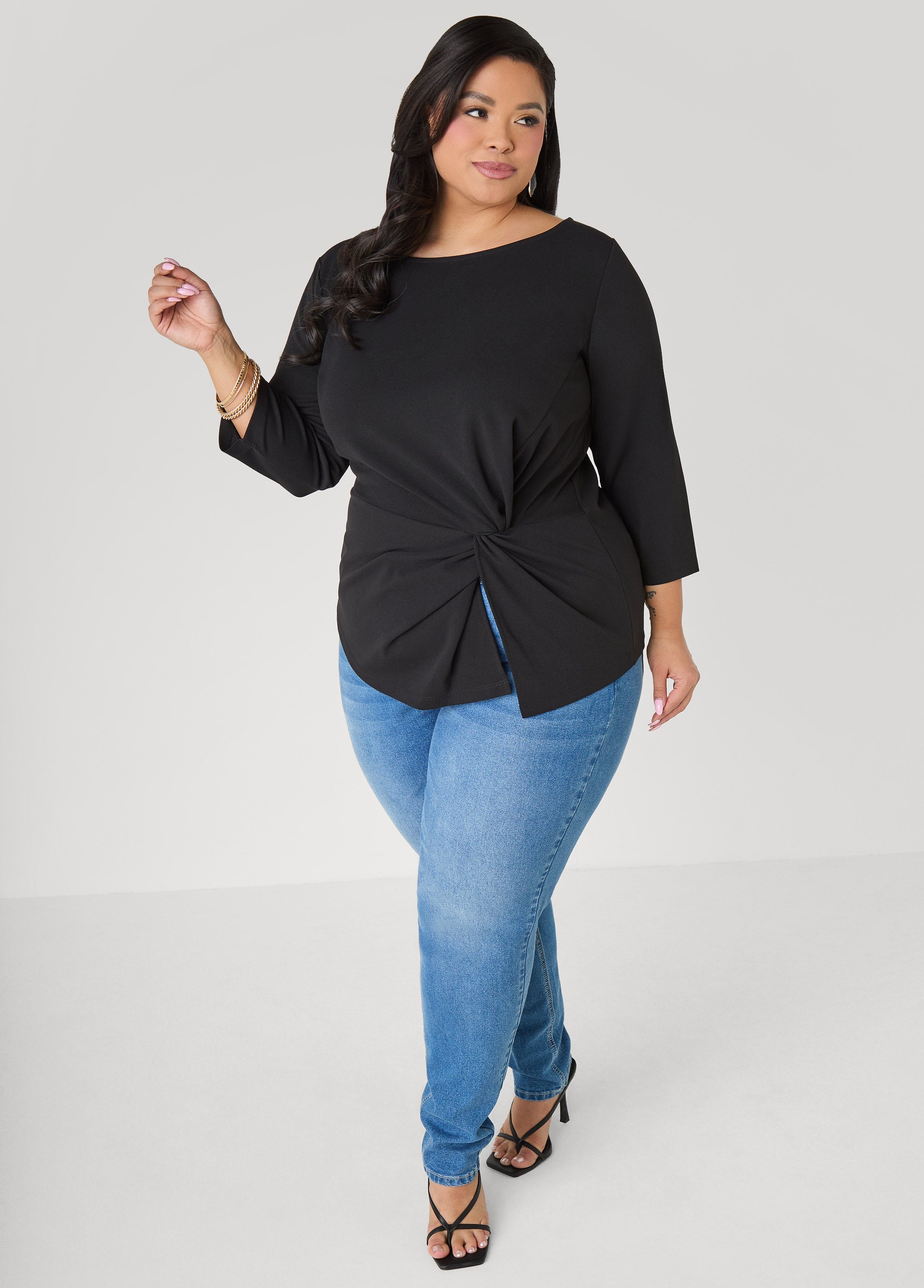 Knotted Boat Neck Top Black | Ashley Stewart