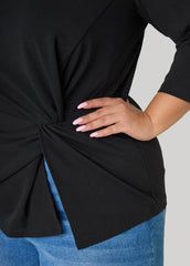 Knotted Boat Neck Top Black | Ashley Stewart