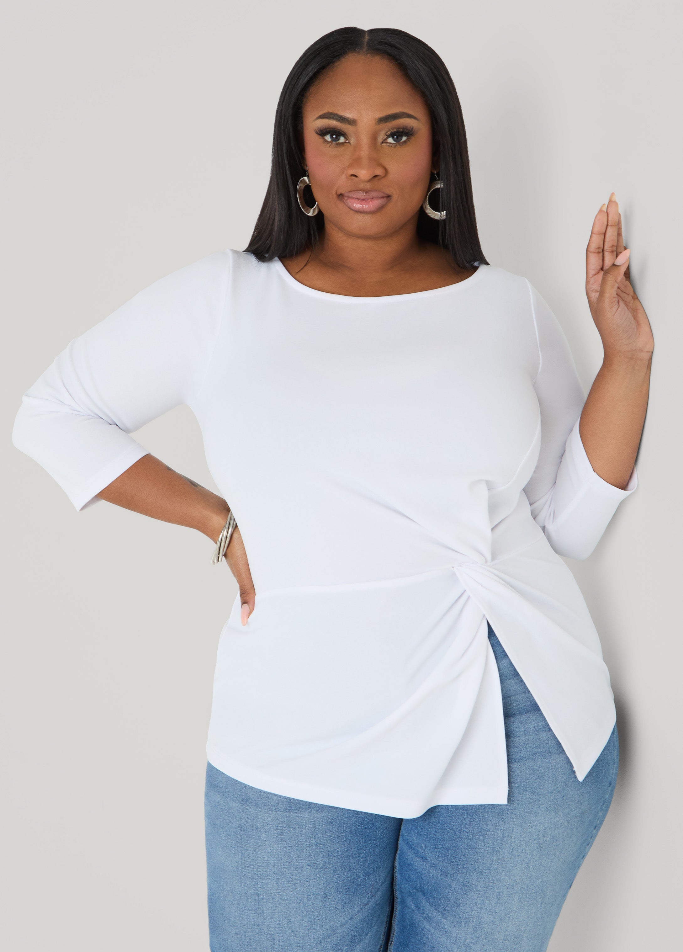 Knotted Boat Neck Top Black | Ashley Stewart