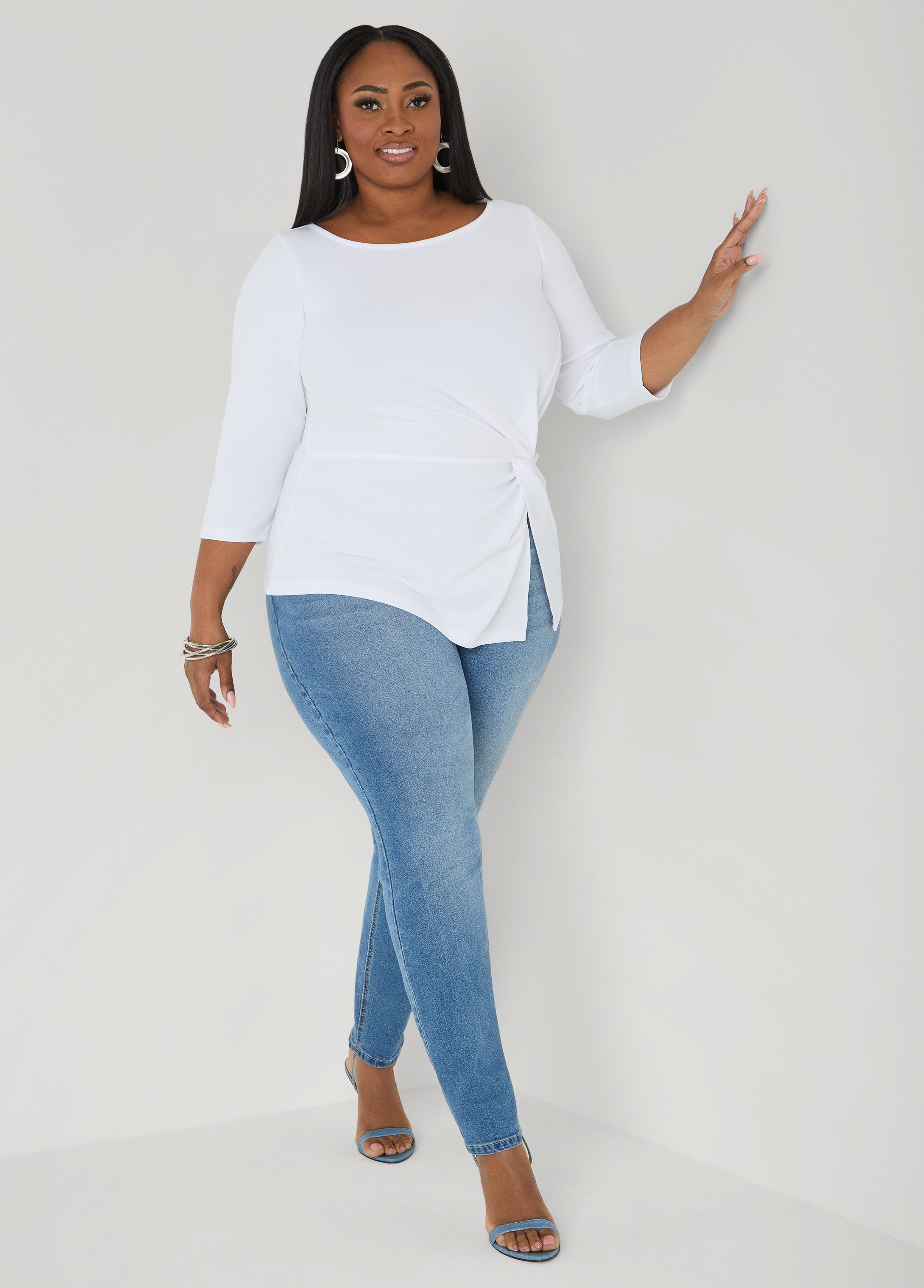 Knotted Boat Neck Top Black | Ashley Stewart