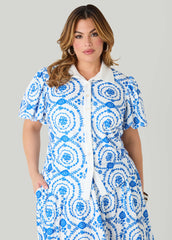 Puff Sleeved Floral Print Shirt Victoria Blue | Ashley Stewart