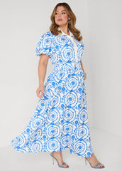 Puff Sleeved Floral Print Shirt Victoria Blue | Ashley Stewart