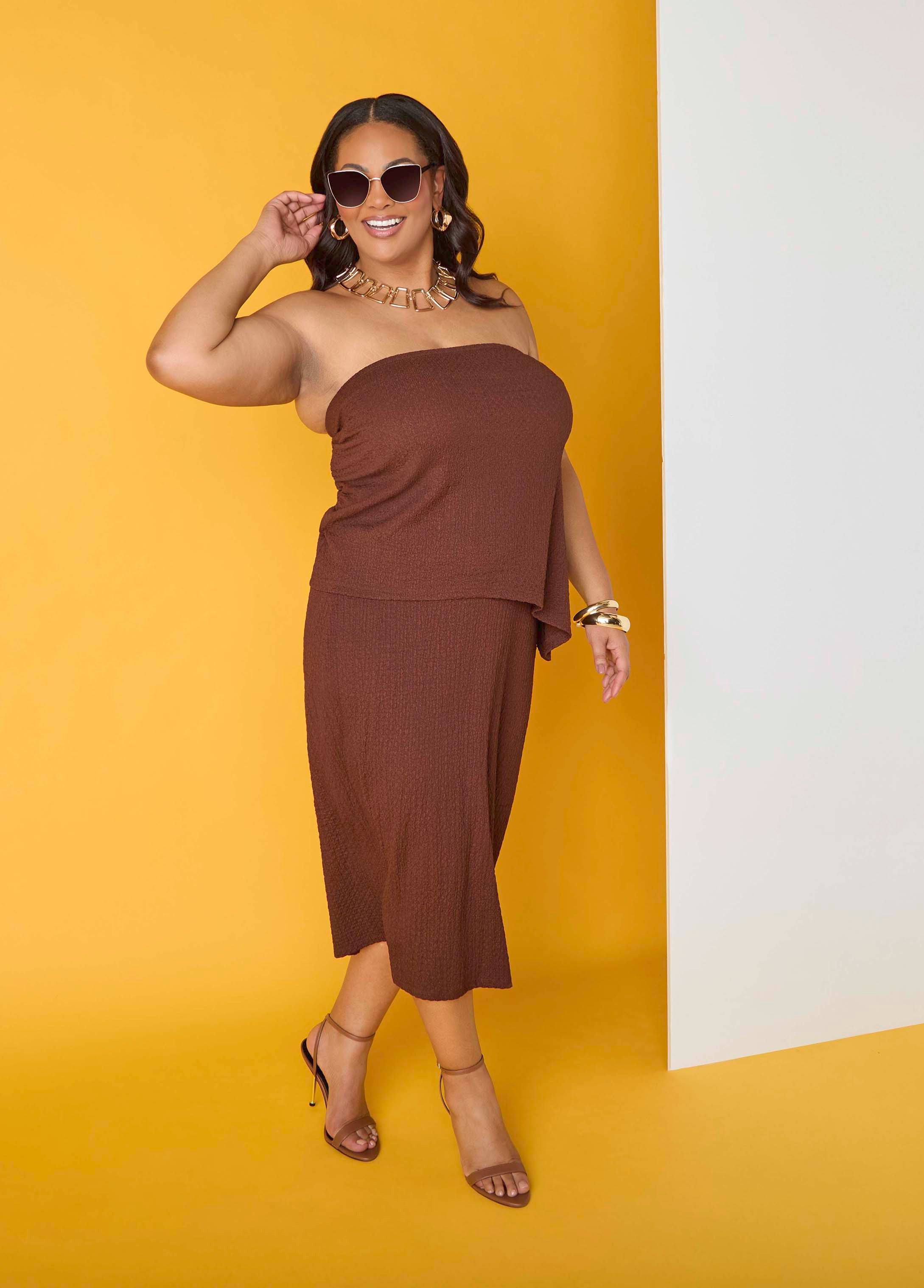 Textured Asymmetric Tube Top Calypso Coral | Ashley Stewart